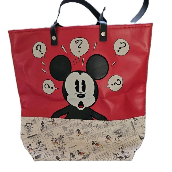 Disney Mickey Mouse Comic Strip Premium Large Faux Leather Tote Bag - Picture 8 of 9